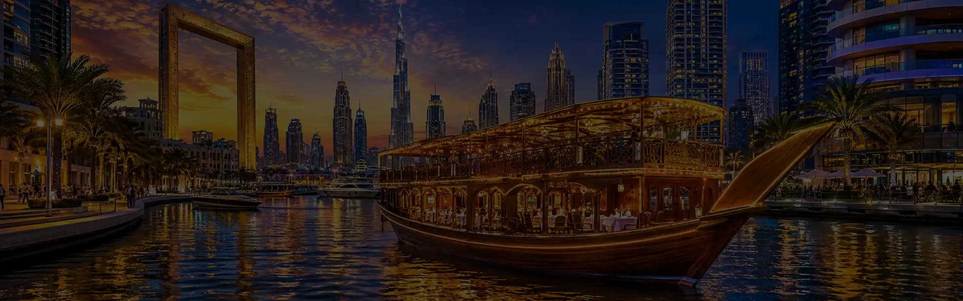 Dhow cruise on Dubai Marina at night
