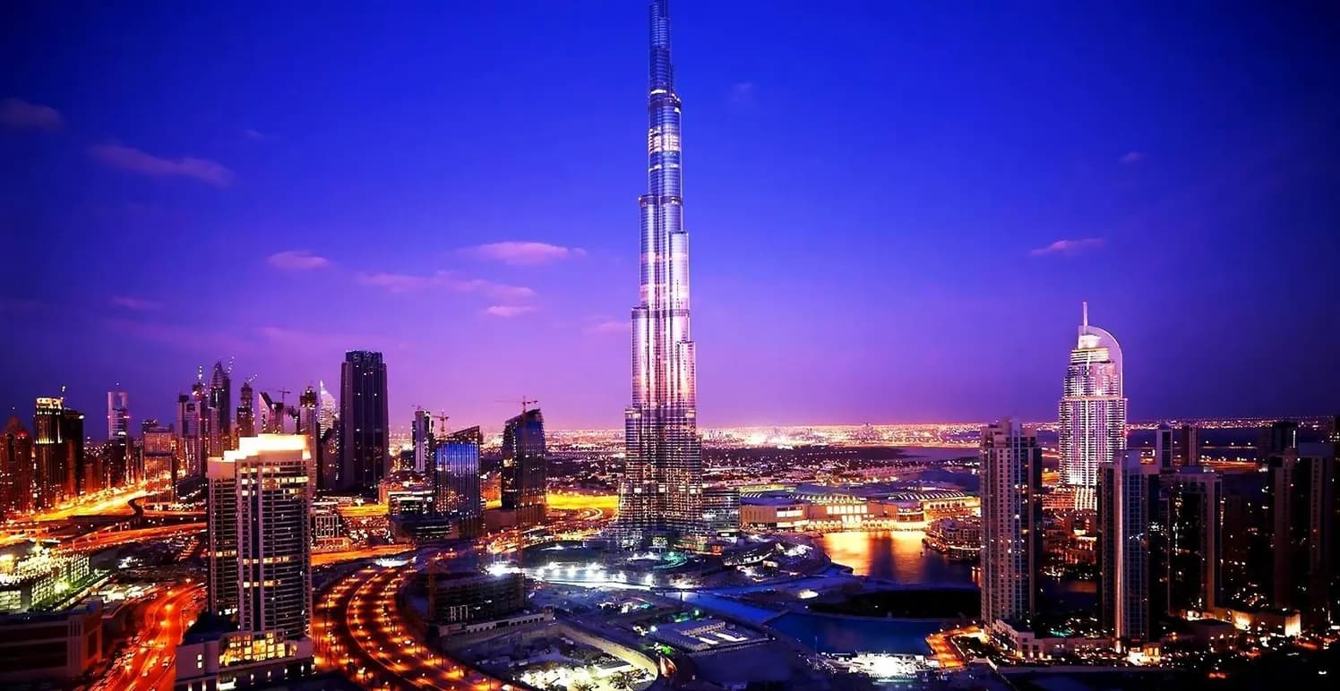 Burj Khalifa and downtown Dubai at night
