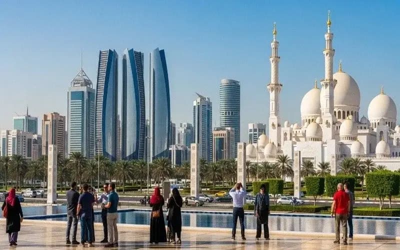Sheikh Zayed Grand Mosque beside the Etihad Towers