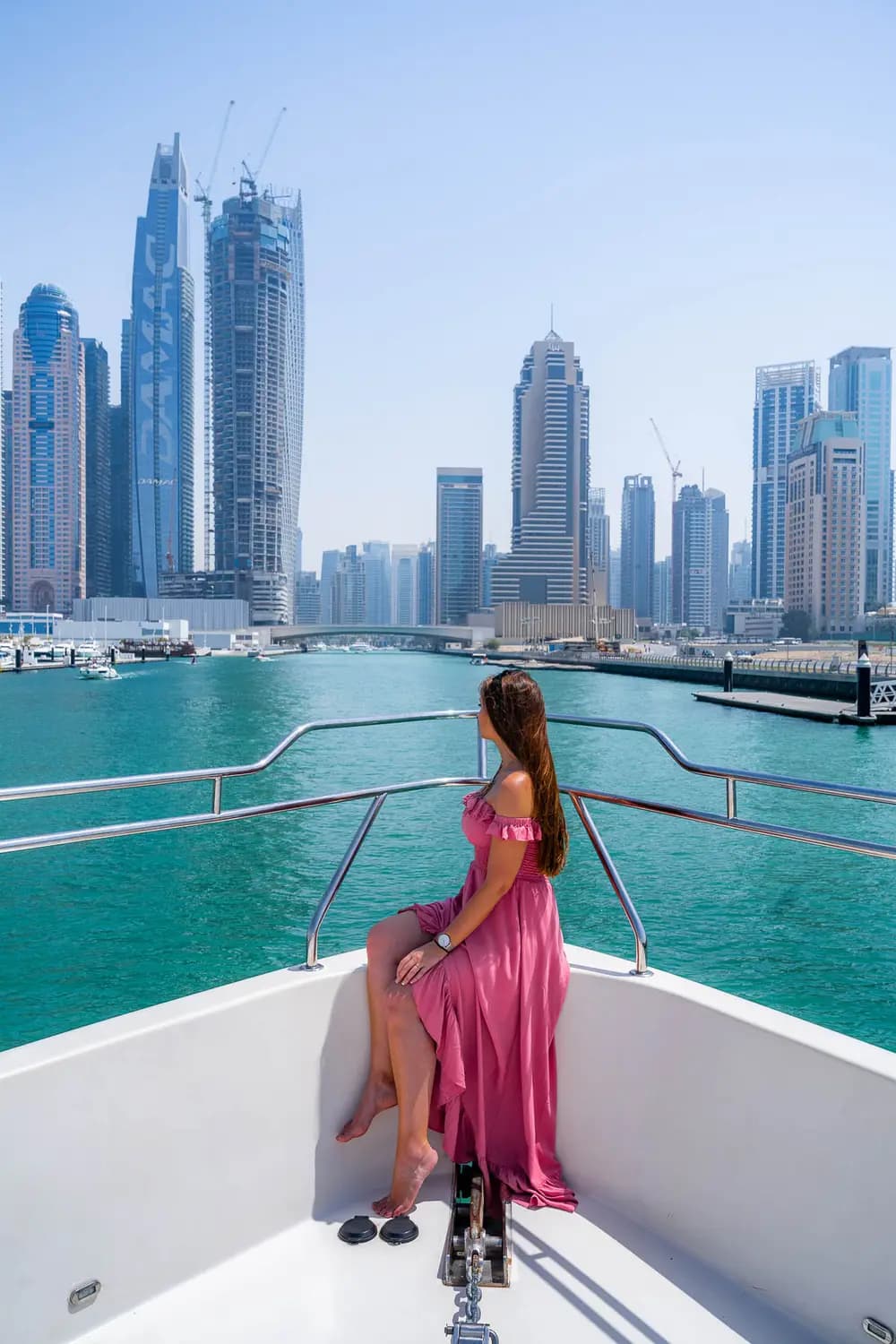 Guest enjoying a boat ride along the Dubai Marina