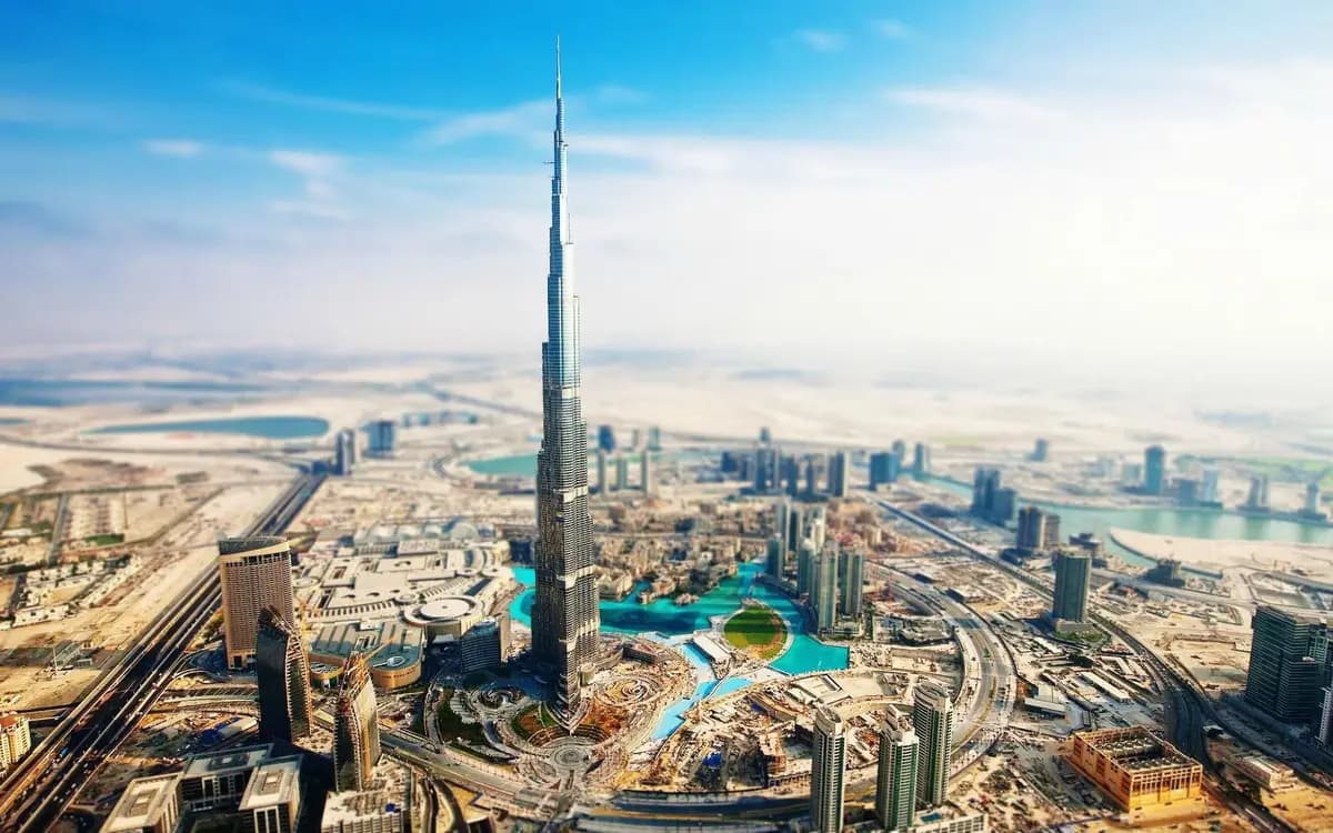 Aerial view of downtown Dubai and Burj Khalifa