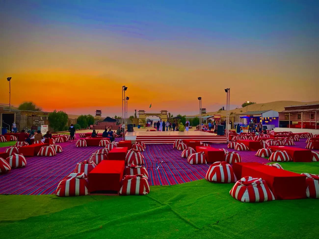 Premium desert camp with sofa seating ready for the evening