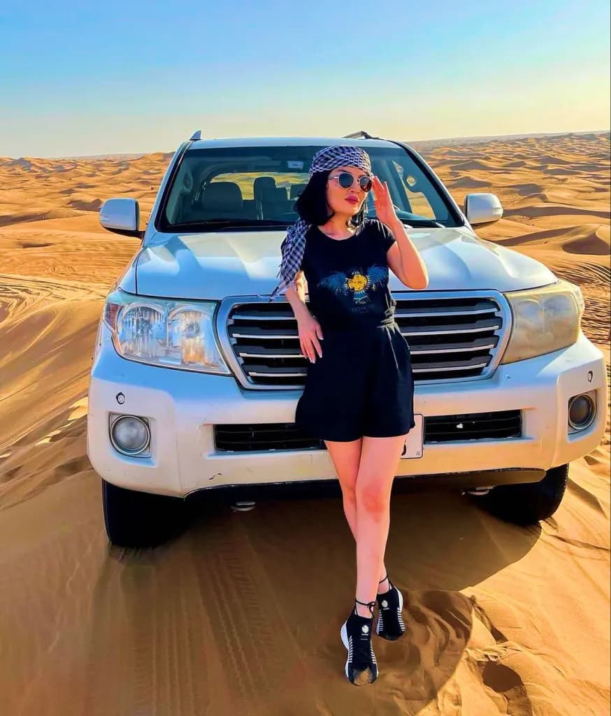 Guest enjoying the private desert evening at sunset