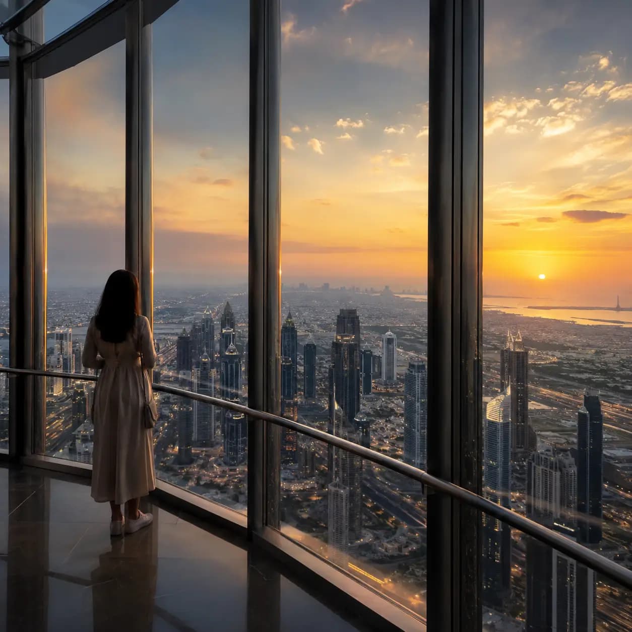 Guest watching the sunset from a Burj Khalifa observation deck