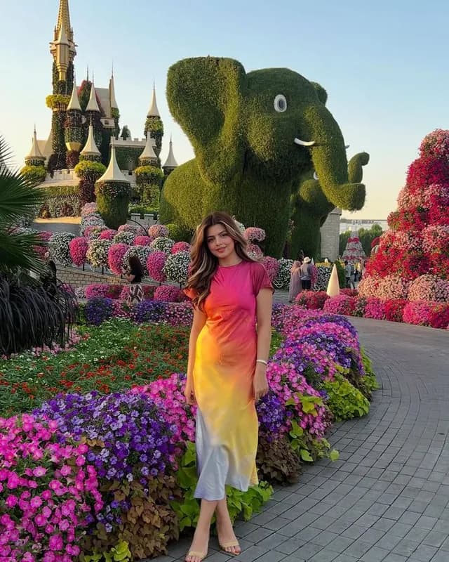 Elephant topiary beside the flower castle