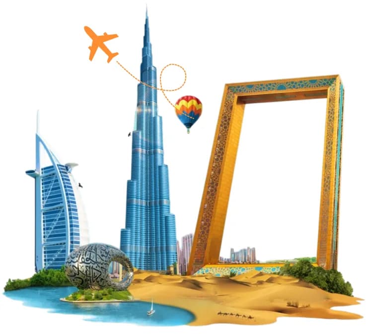 Dubai landmarks — Burj Khalifa, Burj Al Arab, Dubai Frame and Museum of the Future