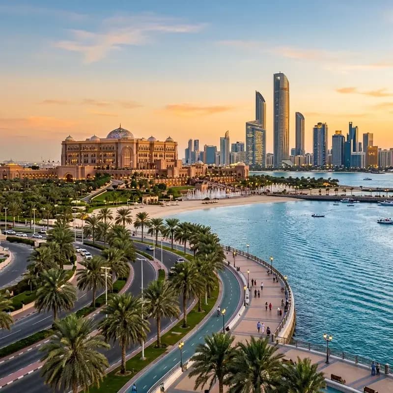 Emirates Palace and the Abu Dhabi Corniche from above