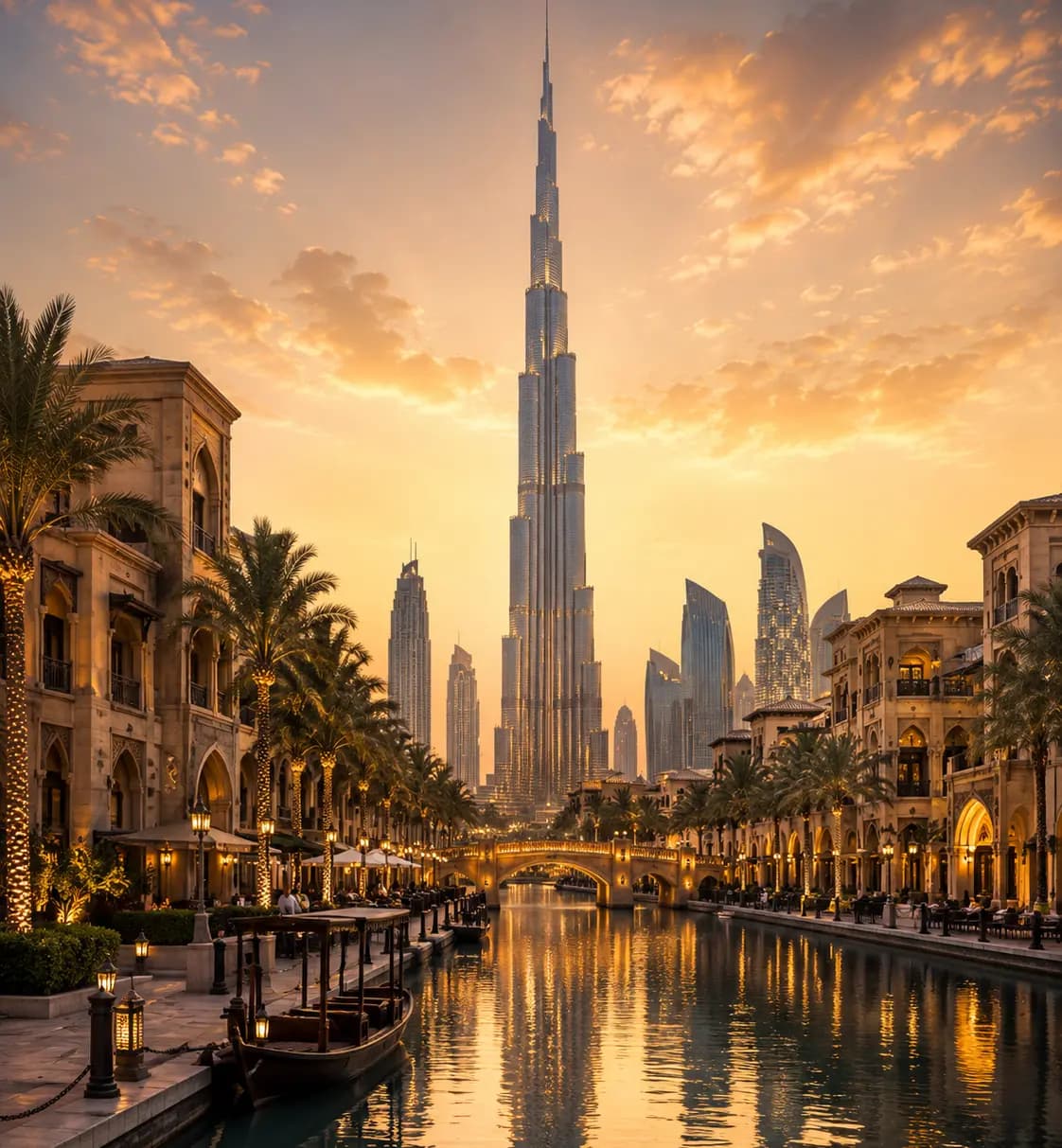 Burj Khalifa and downtown Dubai at sunset