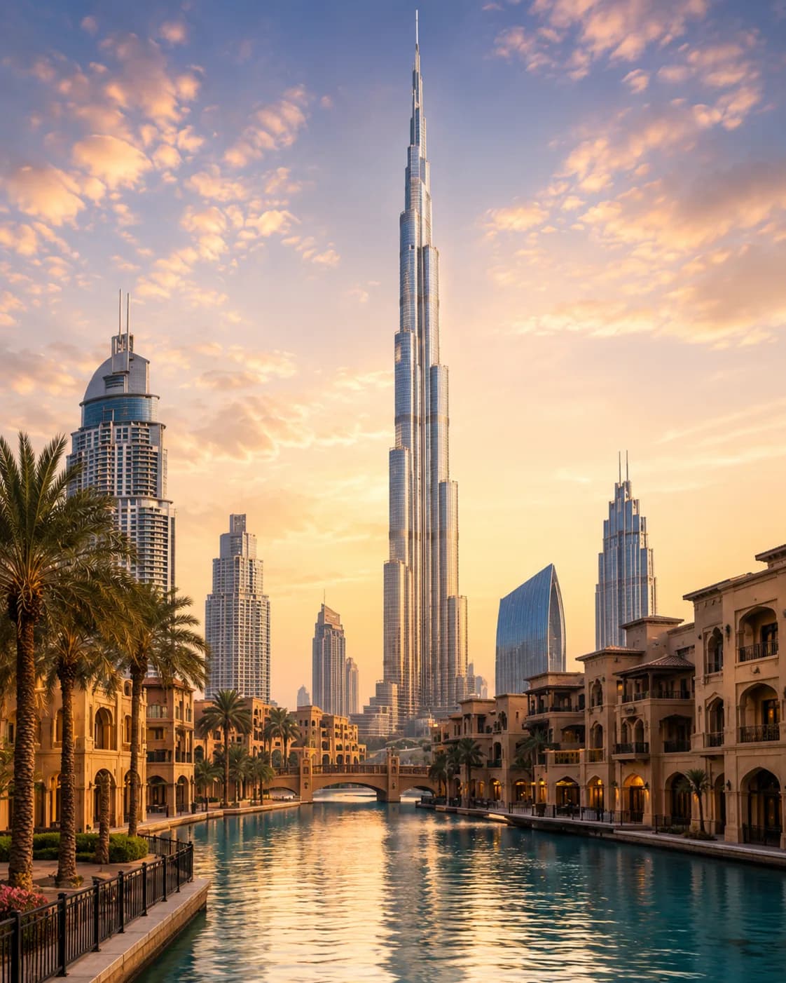 Burj Khalifa and downtown Dubai at sunset