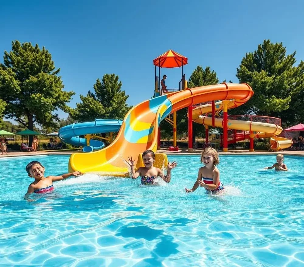 Children playing in the shallow family pool at the waterpark