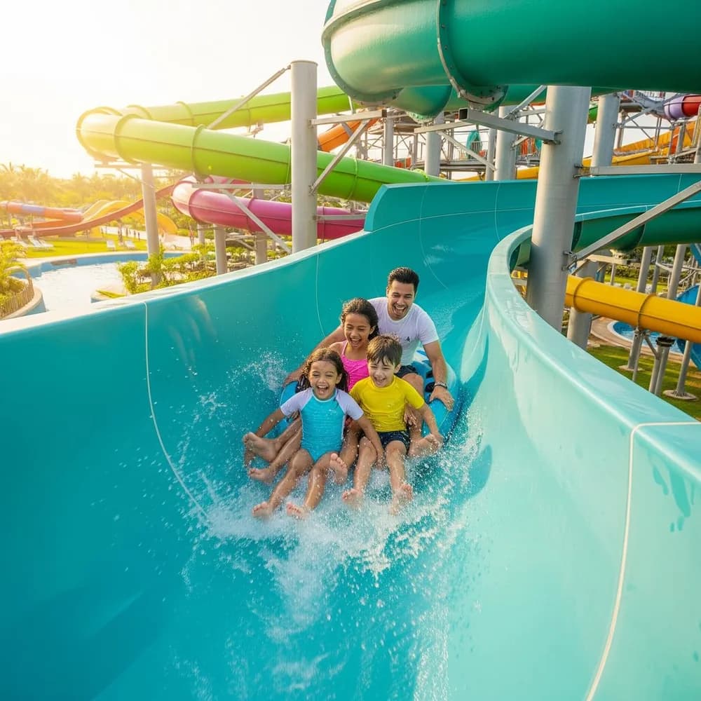 Family riding a family slide together